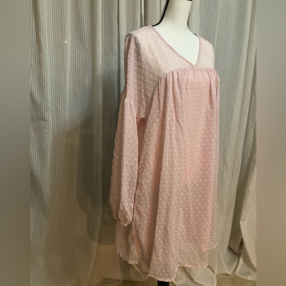 Shein Sheer Top Pink V Neck Dress "XL" - Picture 1 of 6